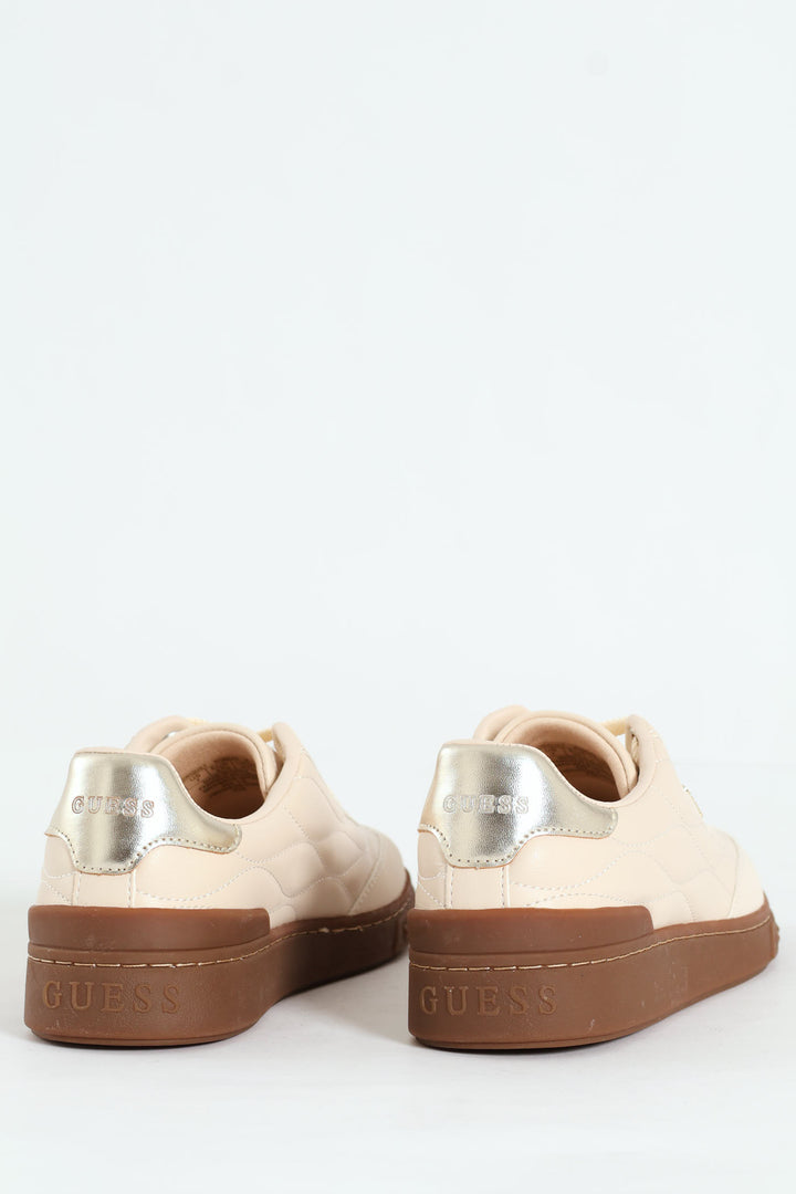 Quilted Upper Gum Sole Lace Up Sneaker - Cream