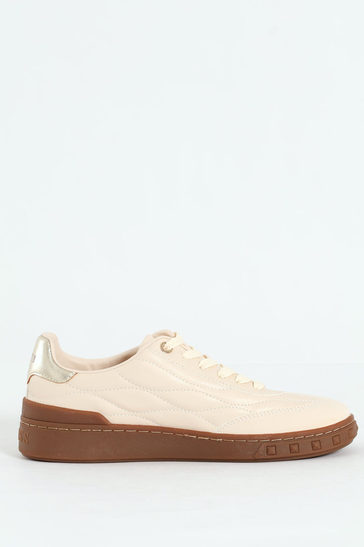 Quilted Upper Gum Sole Lace Up Sneaker - Cream