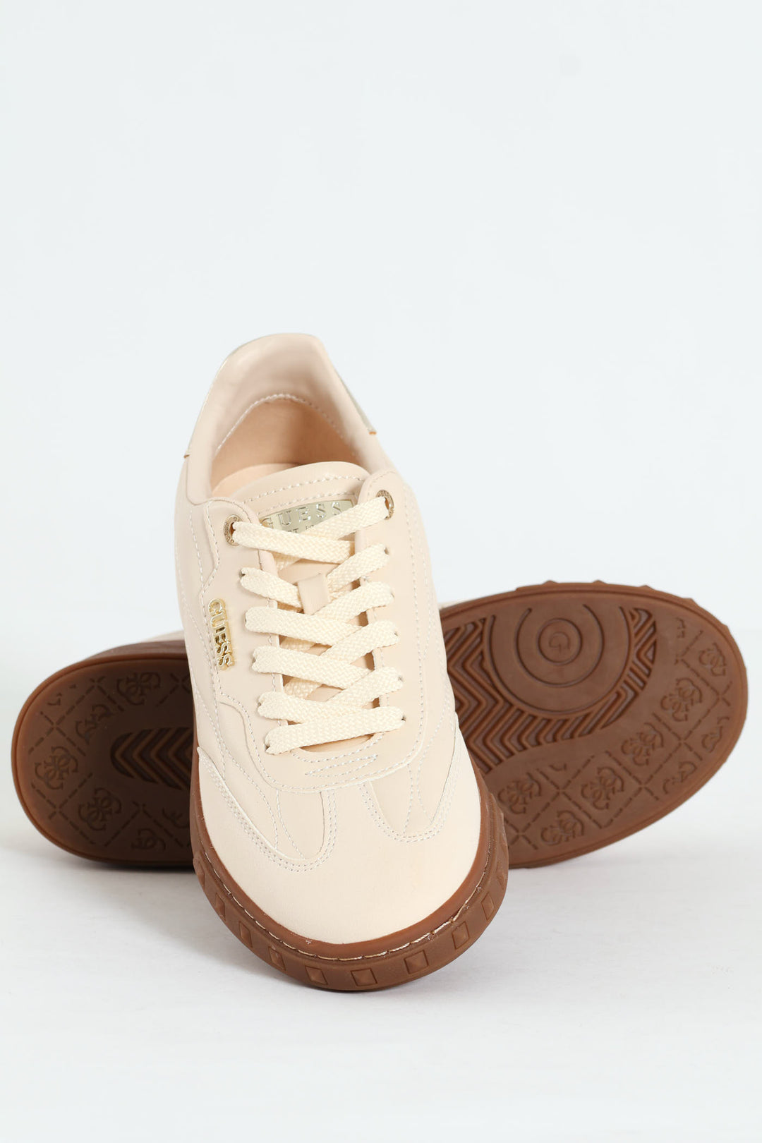 Quilted Upper Gum Sole Lace Up Sneaker - Cream