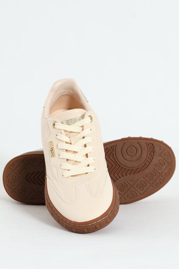 Quilted Upper Gum Sole Lace Up Sneaker - Cream