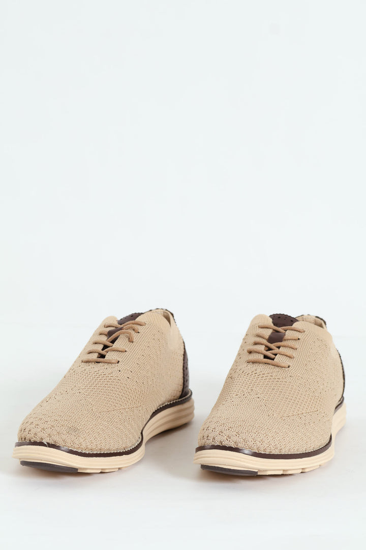 Flye Knit Smart Casual Lace Up Shoe - Stone