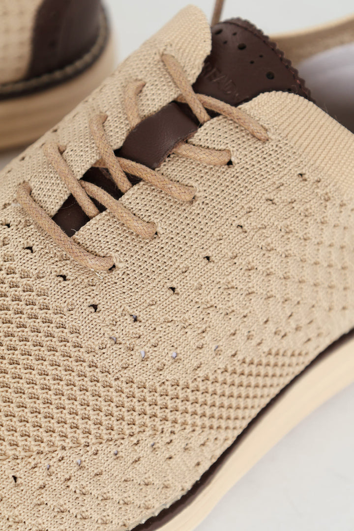 Flye Knit Smart Casual Lace Up Shoe - Stone