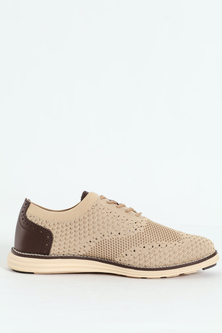 Flye Knit Smart Casual Lace Up Shoe - Stone