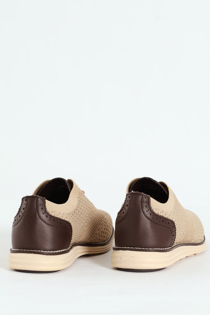 Flye Knit Smart Casual Lace Up Shoe - Stone