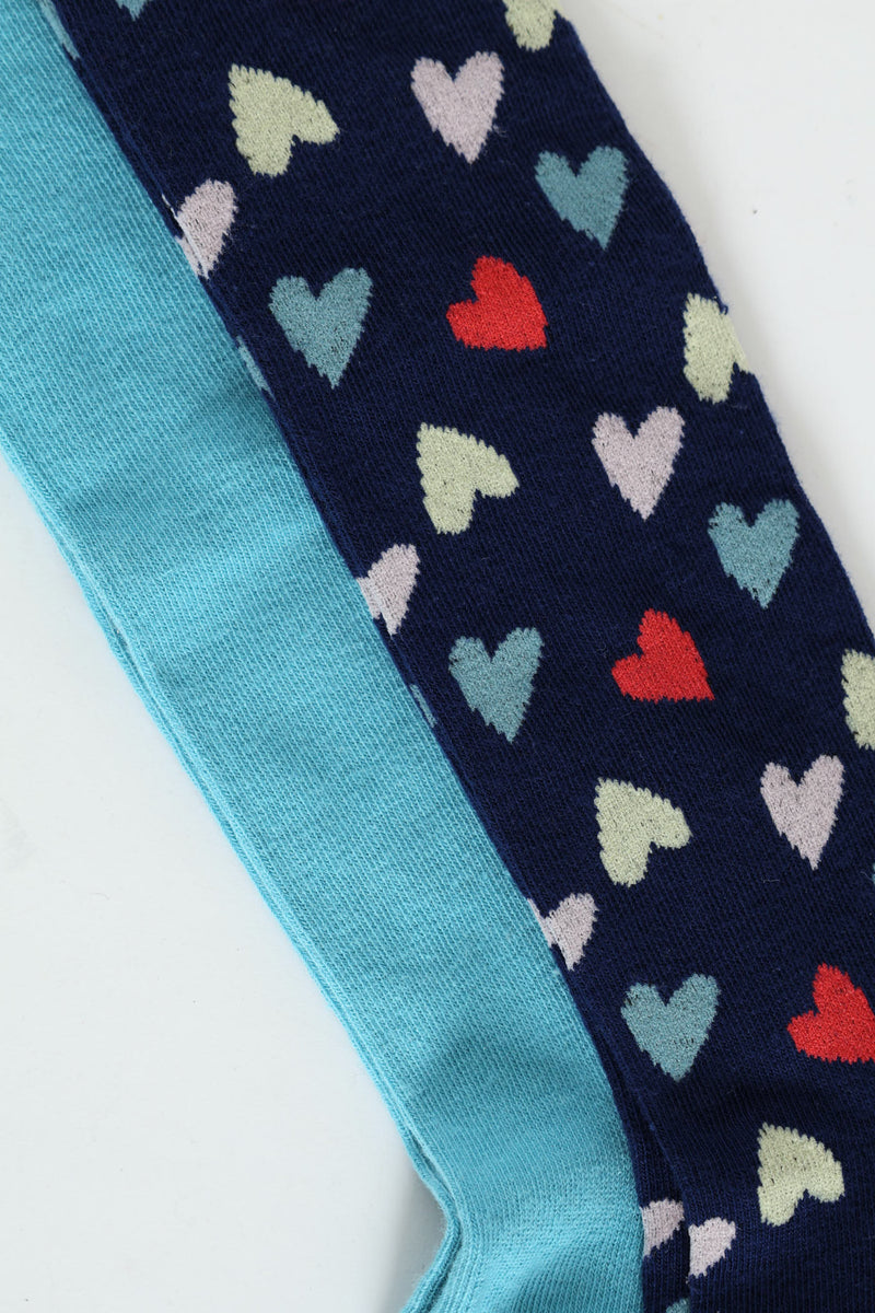 Pre-Girls 2 Pack Heart Print Tights - Navy