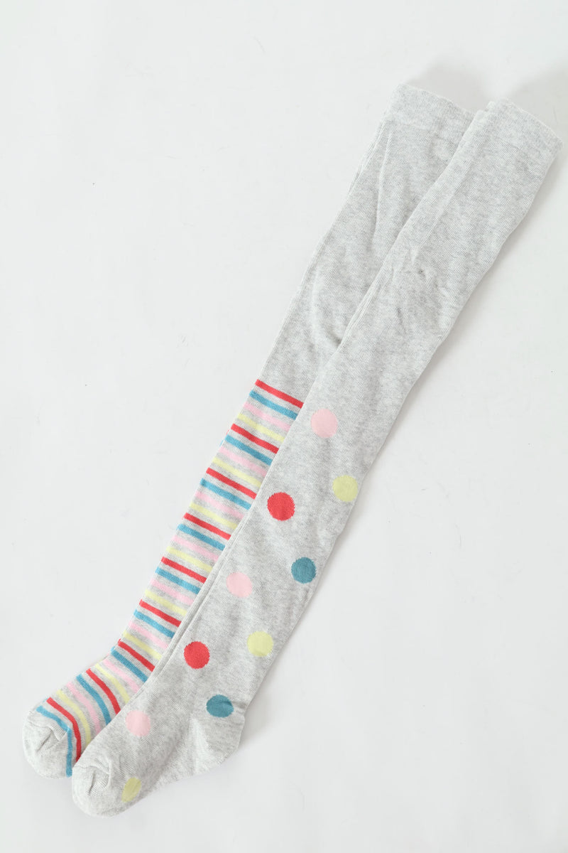 Pre-Girls 2 Pack Multi Spots Tights - Grey
