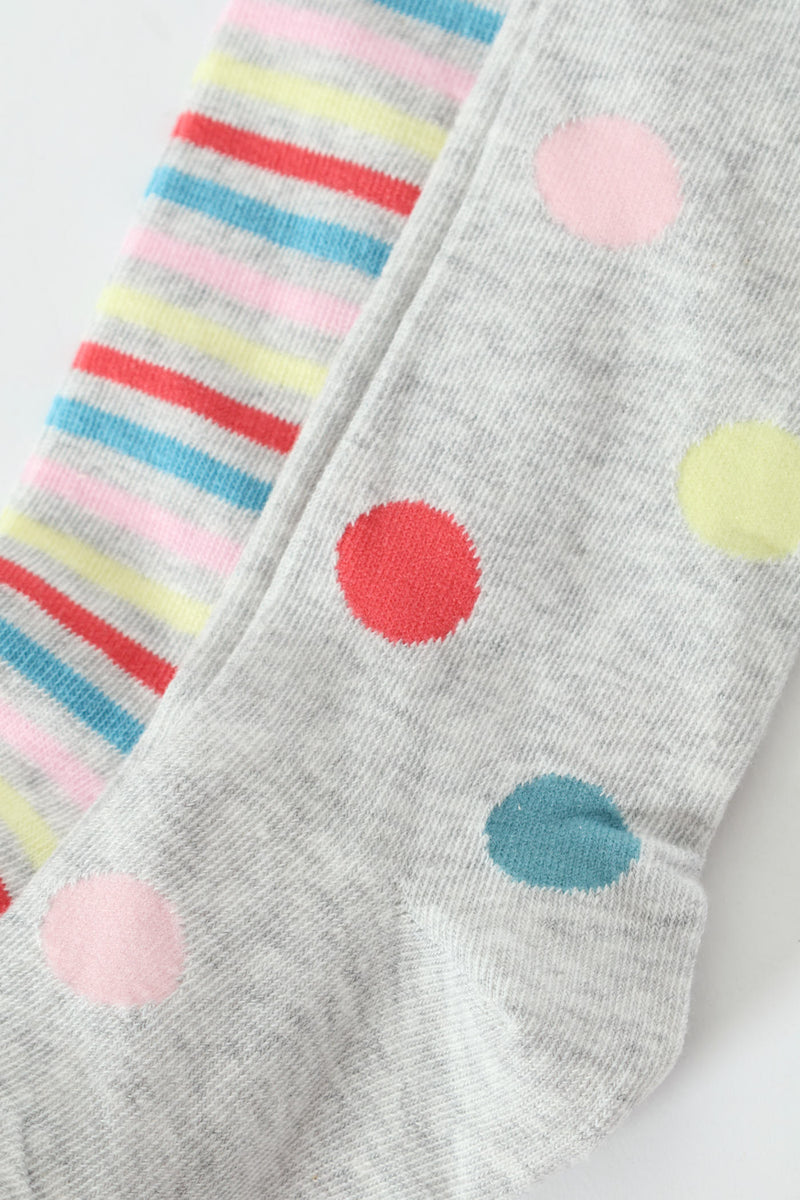Pre-Girls 2 Pack Multi Spots Tights - Grey
