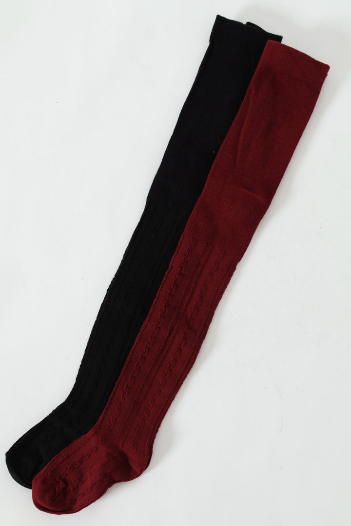 Pre-Girls 2 Pack Cable Knit Tights - Black