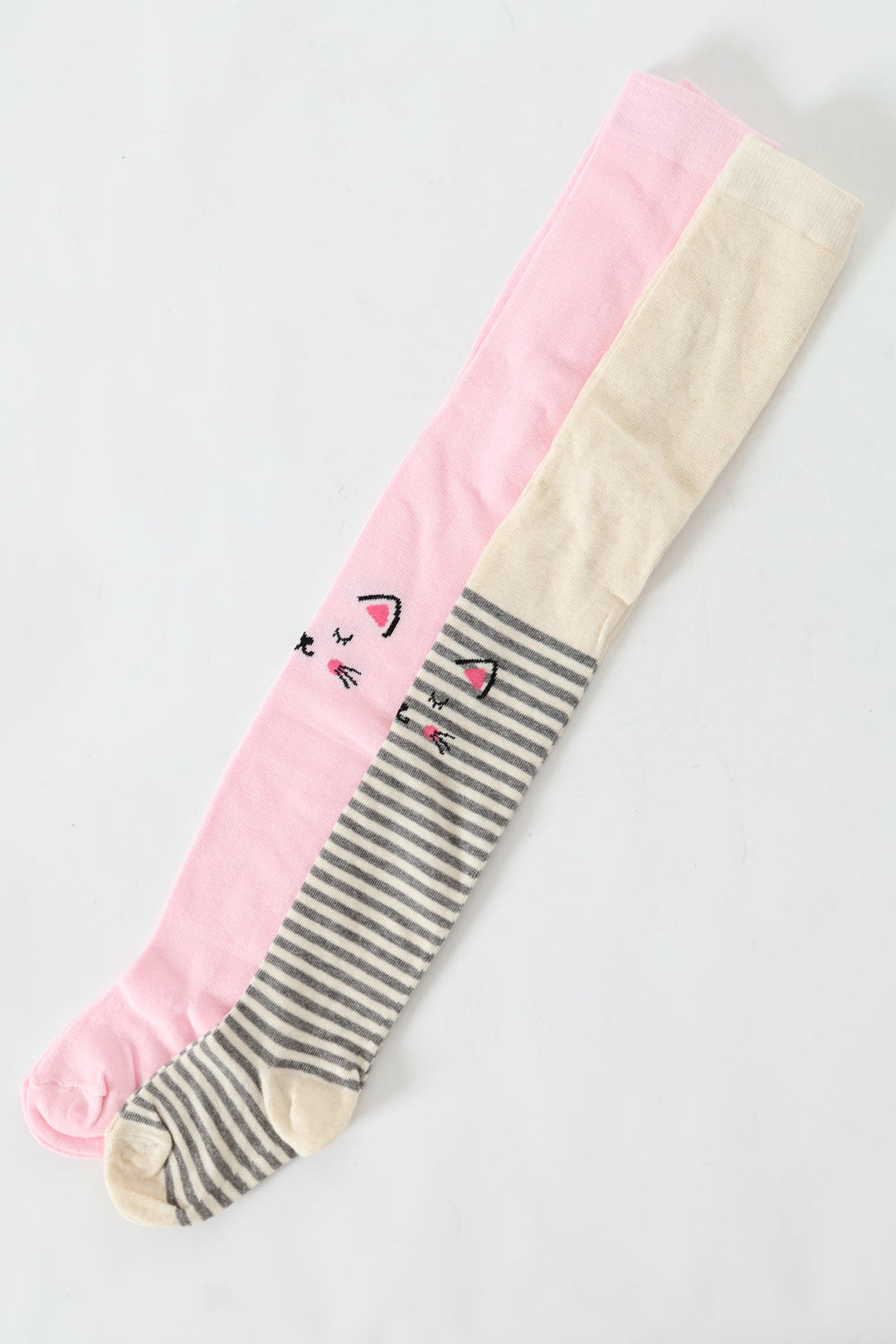 Pre-Girls 2 Pack Stripe Whiskers Tights - Oatmeal