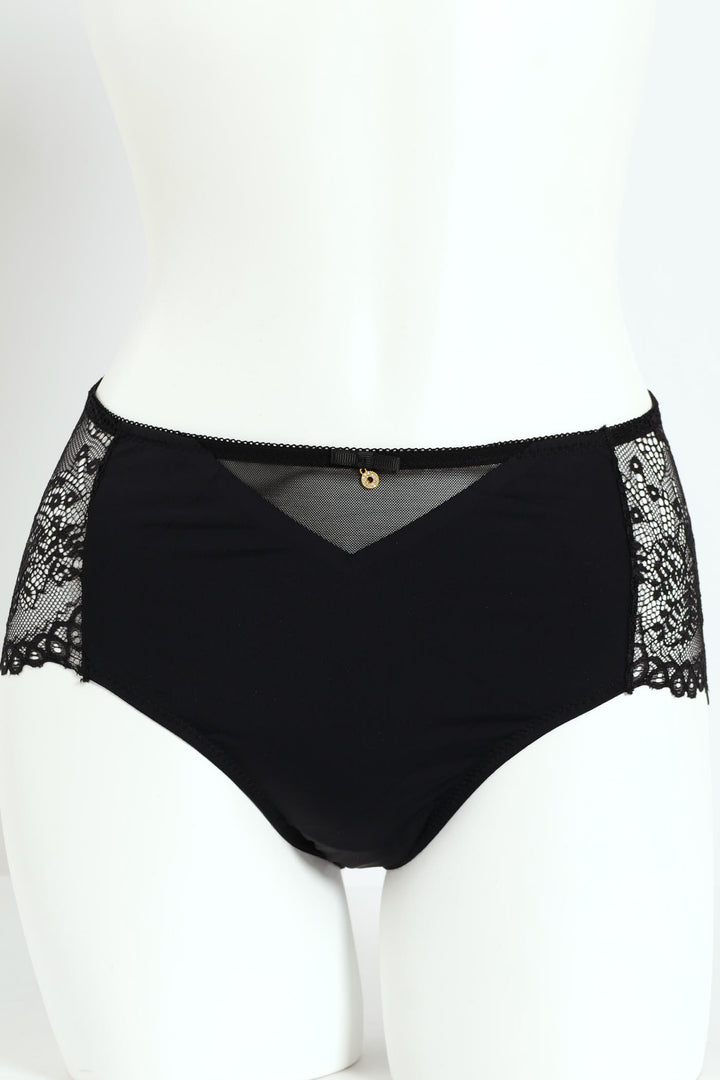 Microfibre & Lace Boyleg Panty - Black