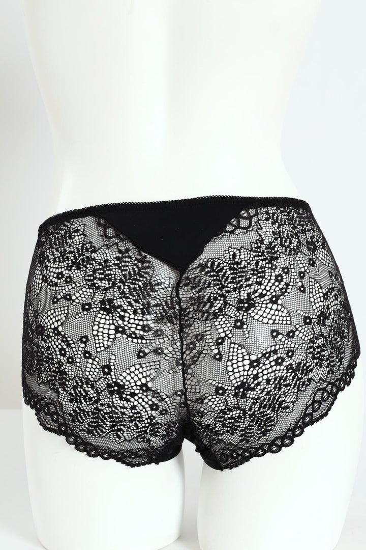 Microfibre & Lace Boyleg Panty - Black