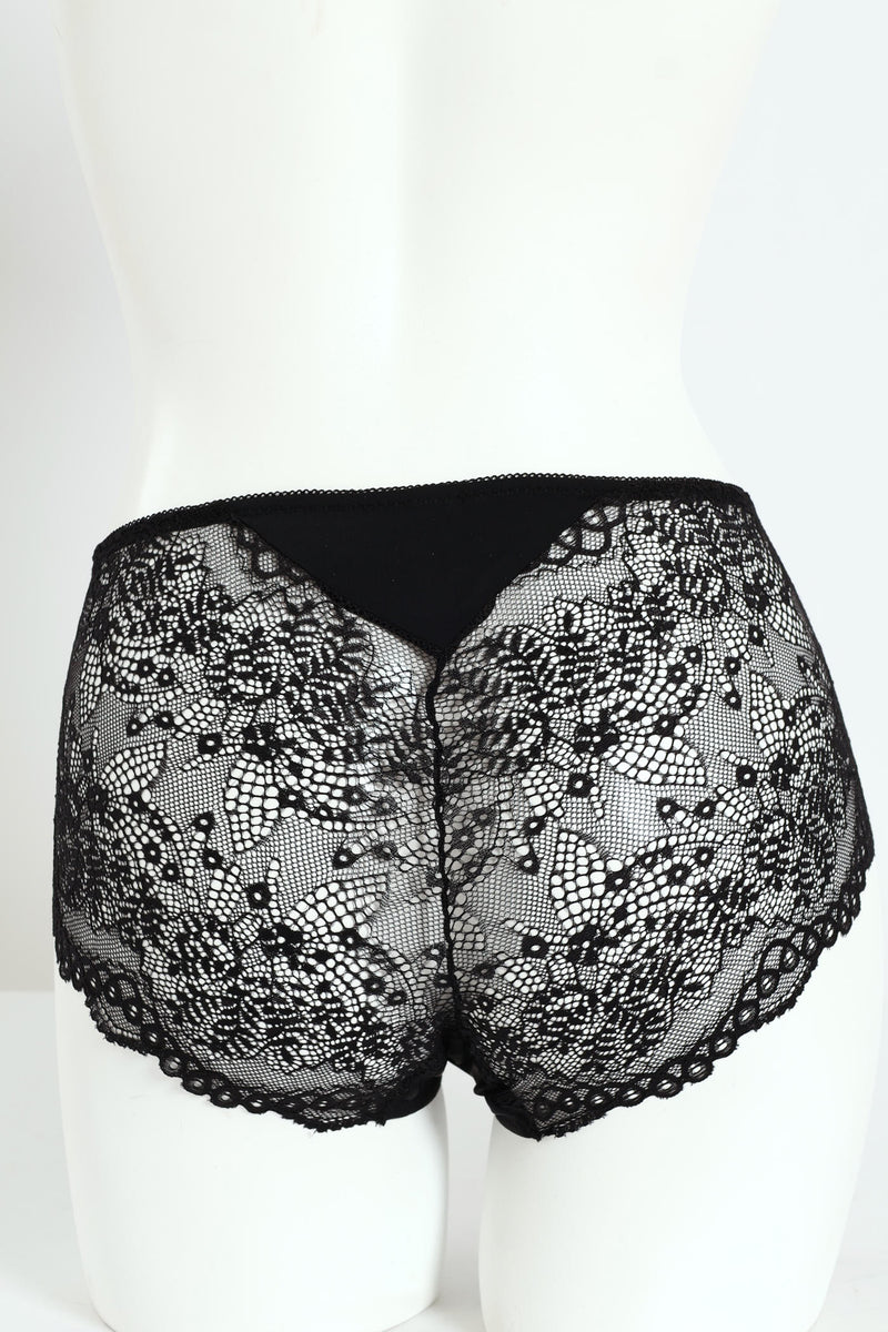 Microfibre & Lace Boyleg Panty - Black