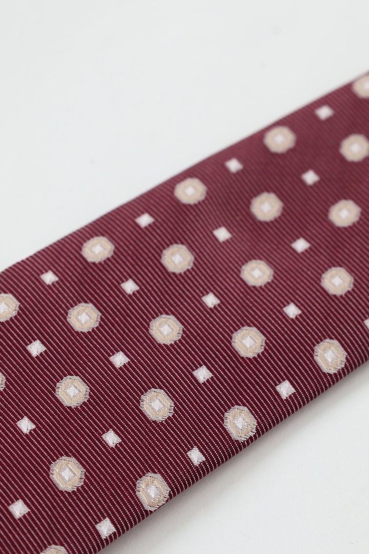 Circle Pattern Tie - Burgundy