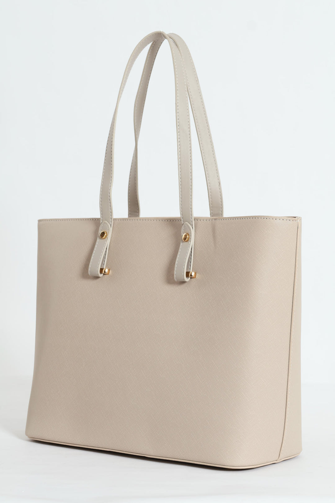 Gold Trim Shopper Bag - Stone