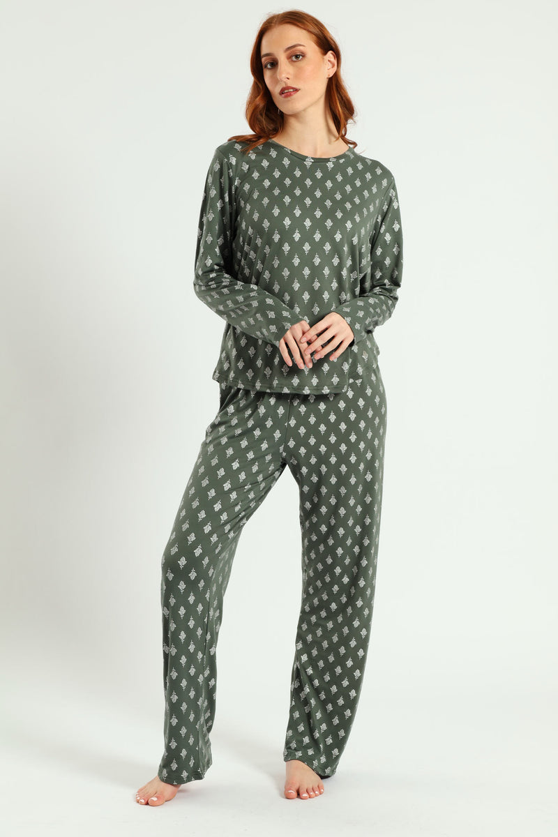 Soft Touch Silver Fern Top & Pant Set - Mid Green
