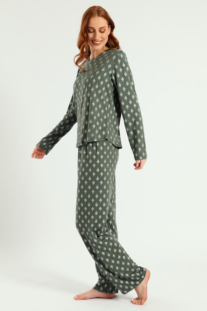 Soft Touch Silver Fern Top & Pant Set - Mid Green