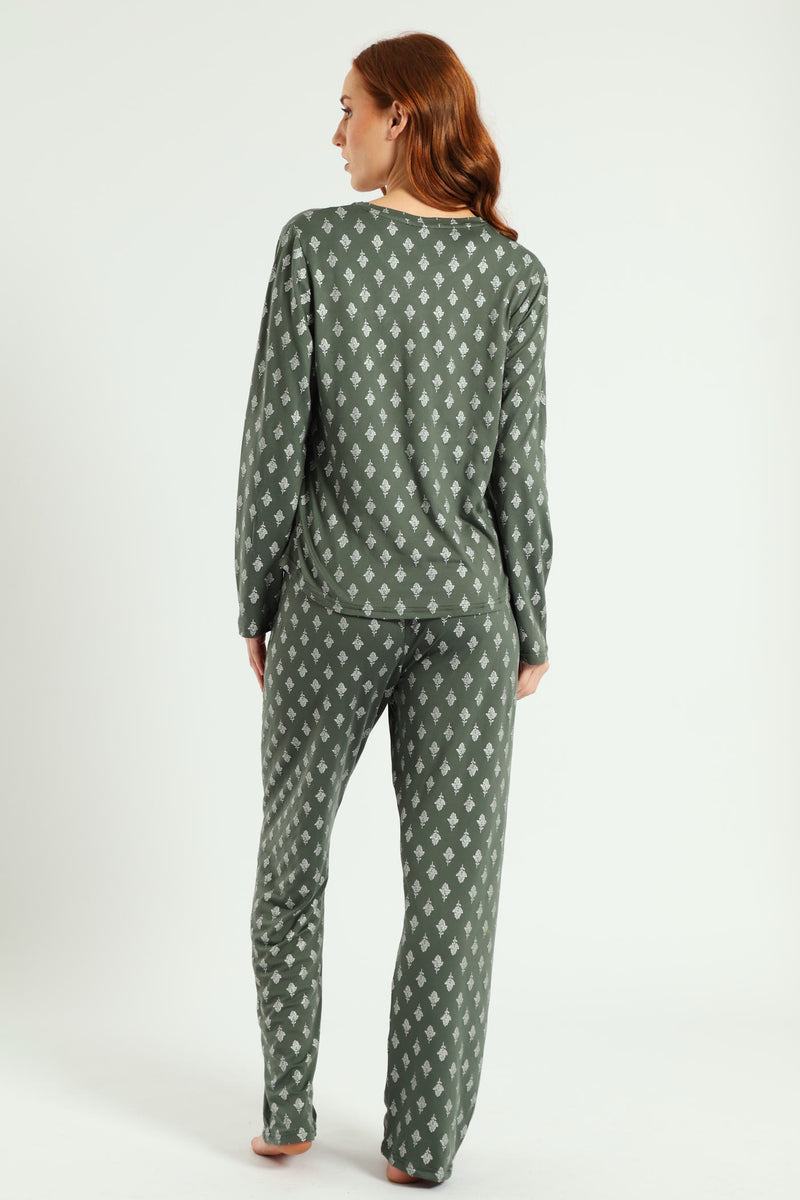 Soft Touch Silver Fern Top & Pant Set - Mid Green
