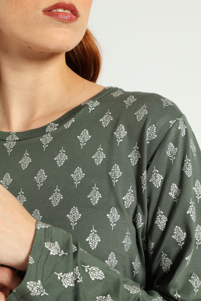 Soft Touch Silver Fern Top & Pant Set - Mid Green