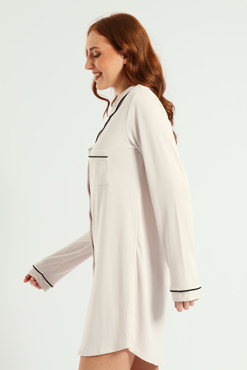 Long Sleeve Soft Touch Plain Sleepshirt - Light Grey