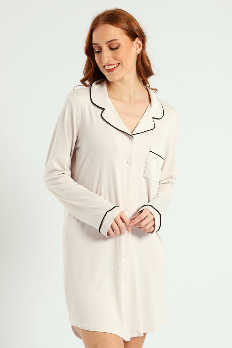 Long Sleeve Soft Touch Plain Sleepshirt - Light Grey