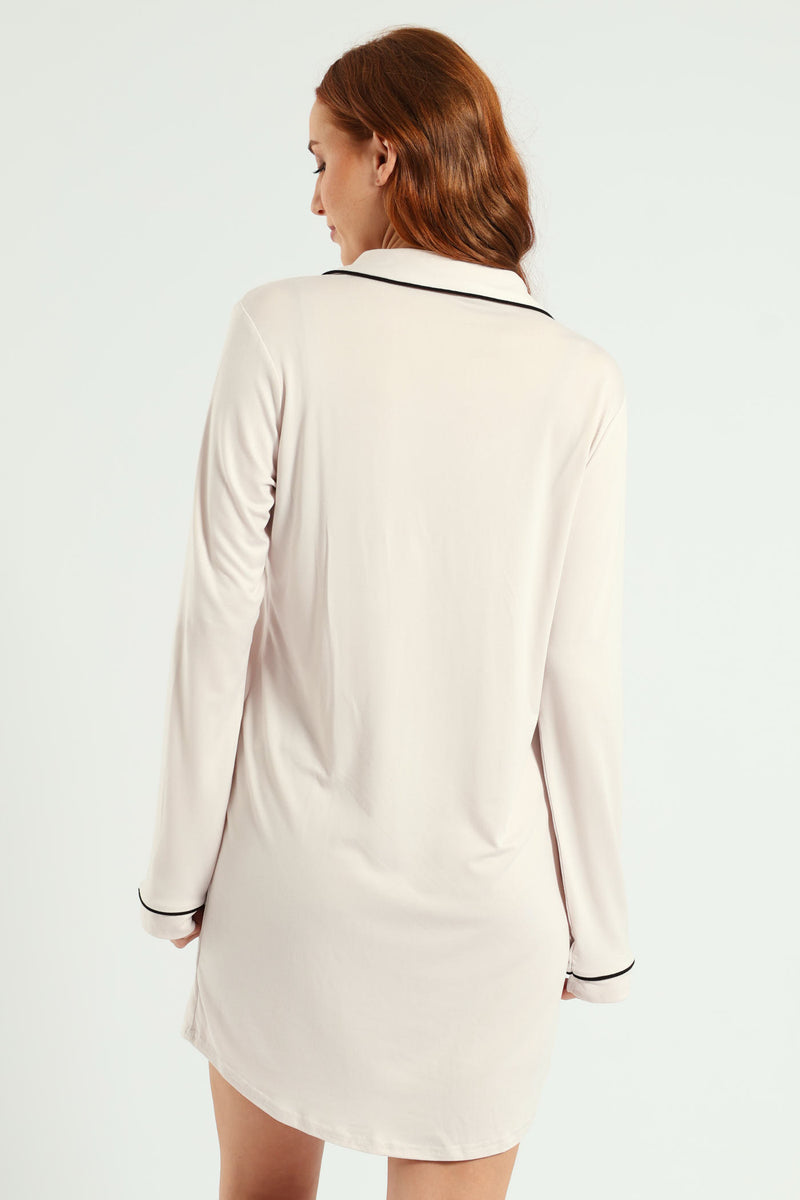 Long Sleeve Soft Touch Plain Sleepshirt - Light Grey