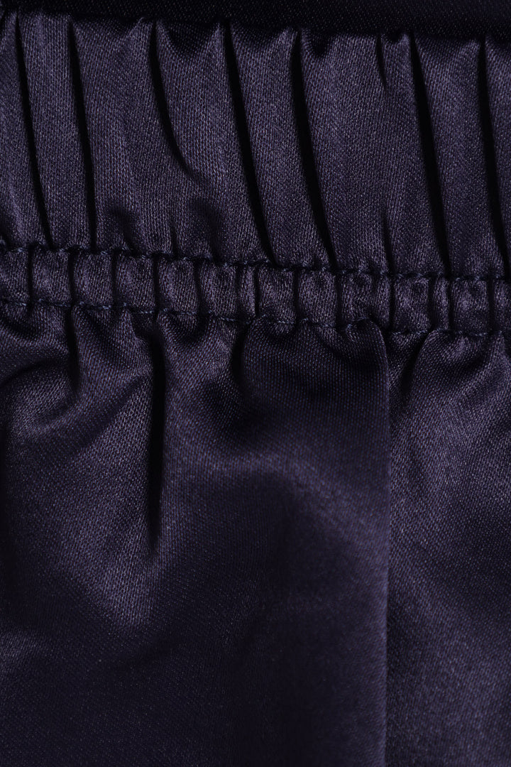 Short Sleeve Button Through Satin Short Set - Navy