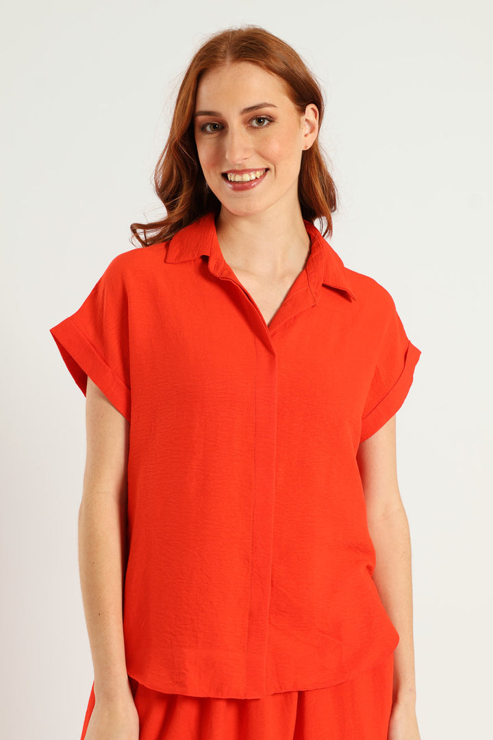 Short Sleeve Easy Wearing Shirt - Vermilion