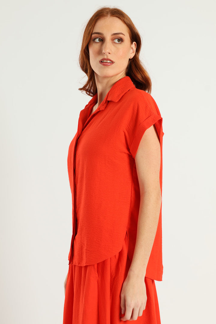 Short Sleeve Easy Wearing Shirt - Vermilion