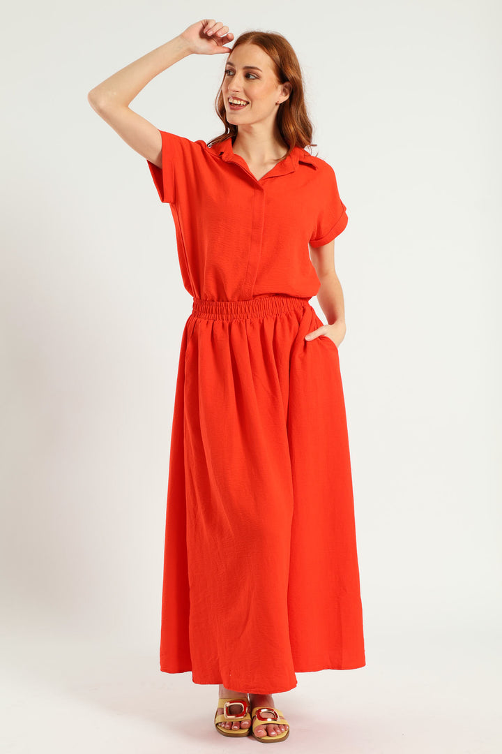 Short Sleeve Easy Wearing Shirt - Vermilion