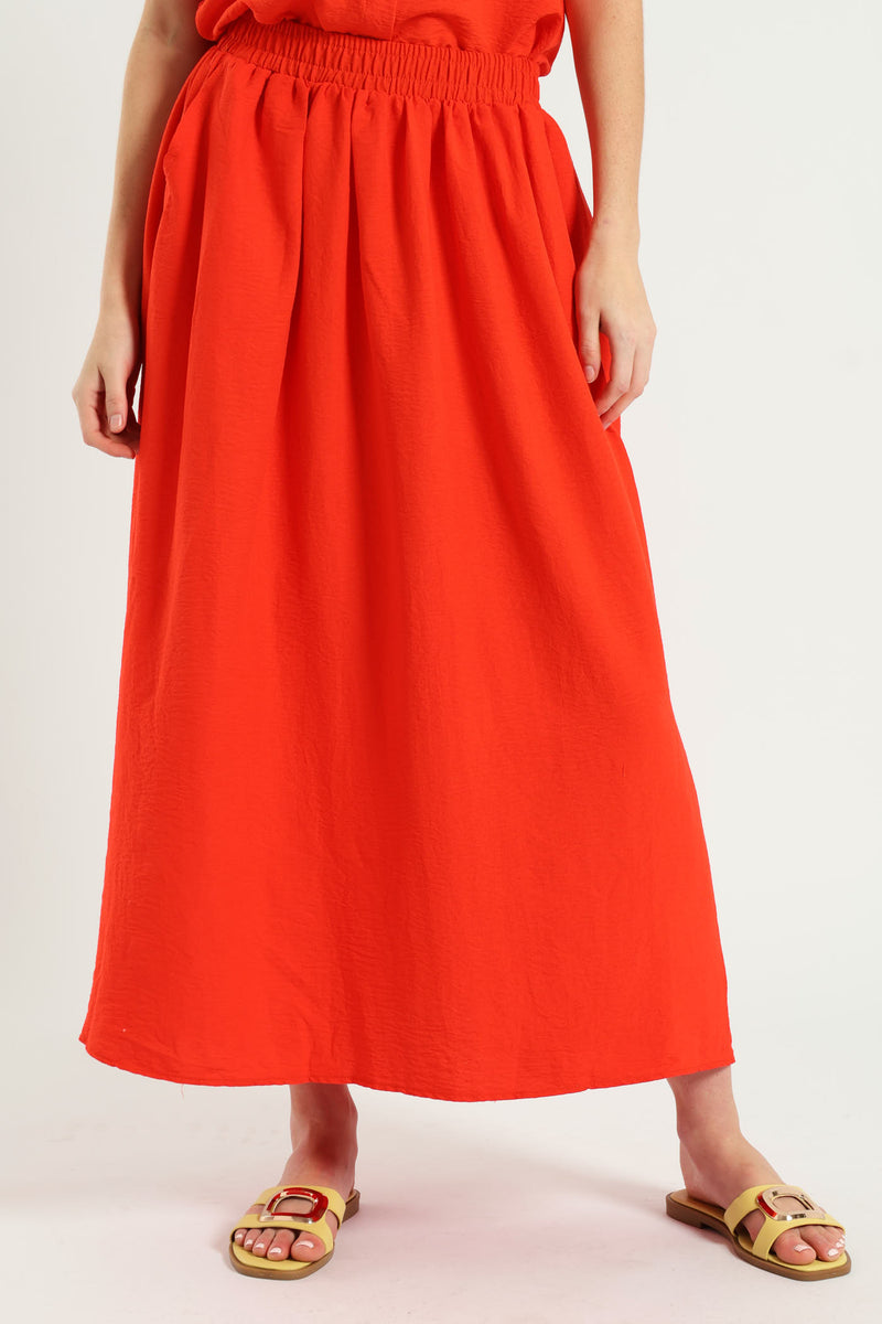 Textured Flare Midi Skirt - Vermilion