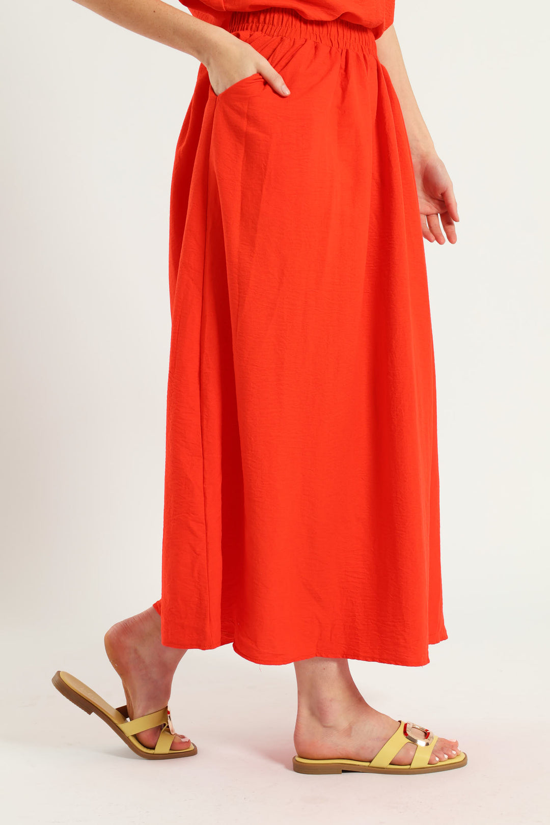 Textured Flare Midi Skirt - Vermilion