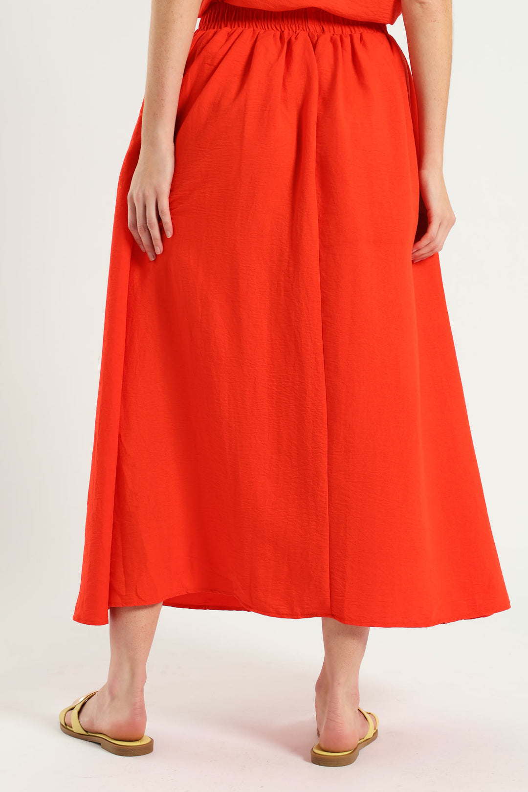 Textured Flare Midi Skirt - Vermilion