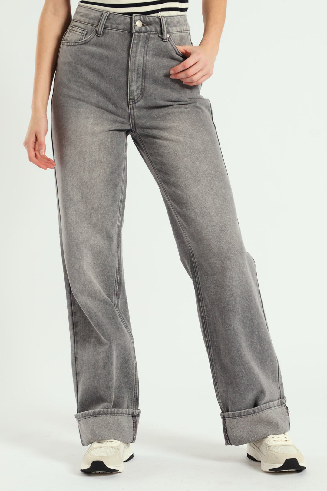 Turn Up Wide Leg Anklegrazer Jean - Dark Grey