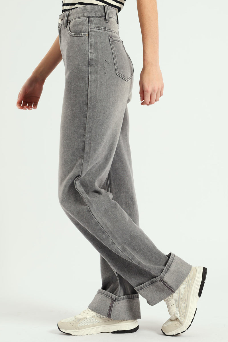Turn Up Wide Leg Anklegrazer Jean - Dark Grey