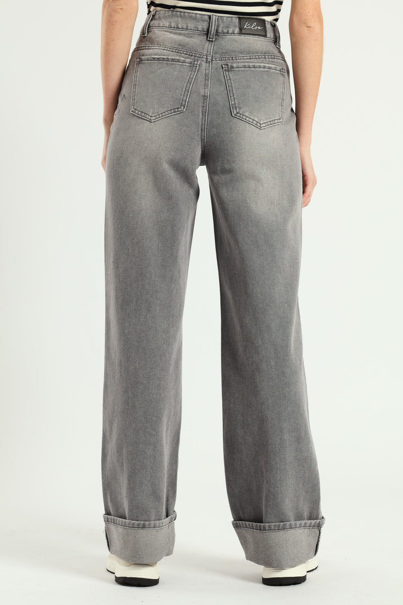 Turn Up Wide Leg Anklegrazer Jean - Dark Grey