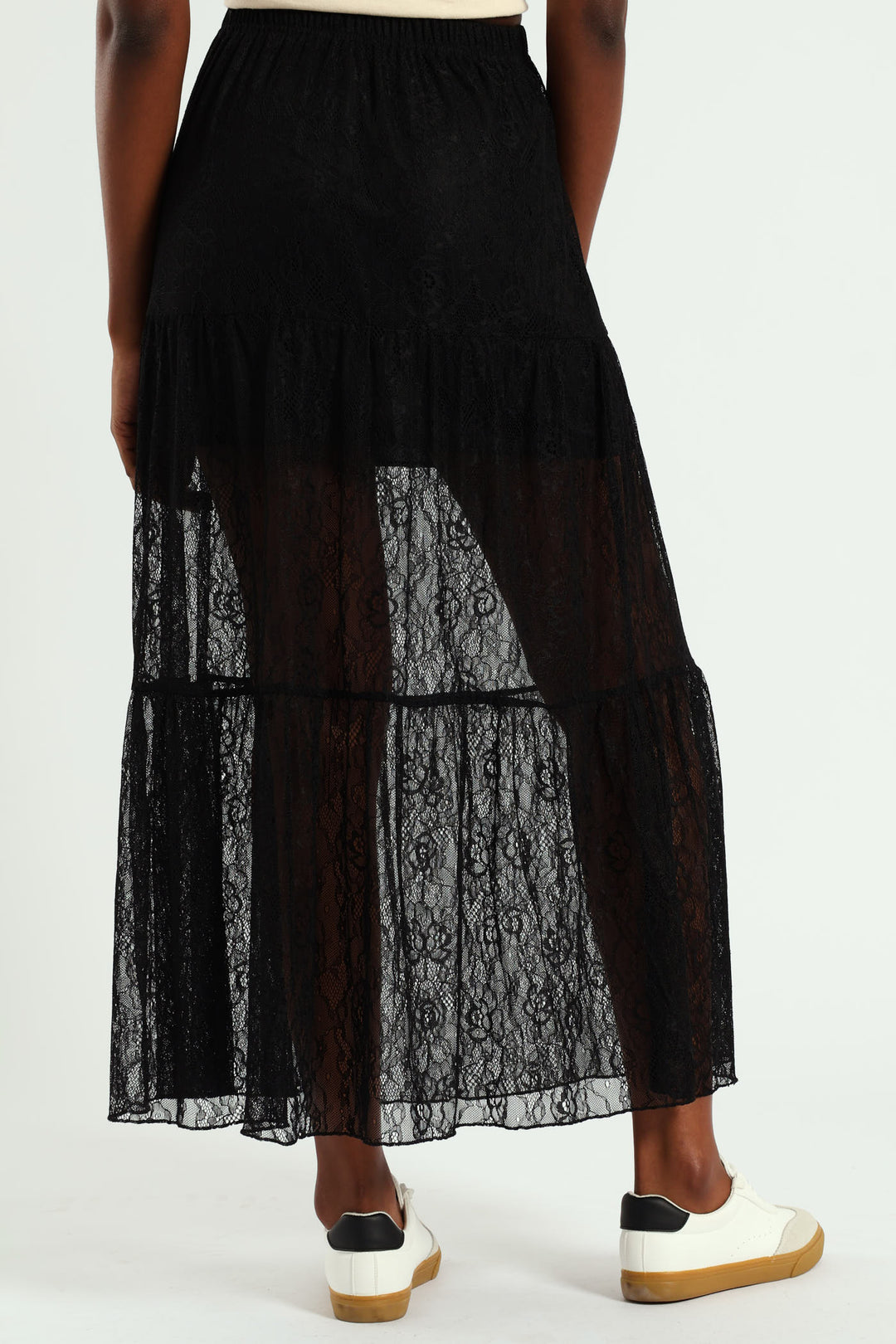 Tiered Lace Maxi Skirt - Black