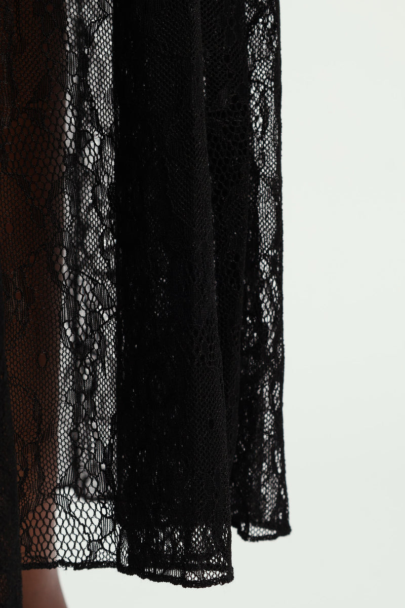 Tiered Lace Maxi Skirt - Black