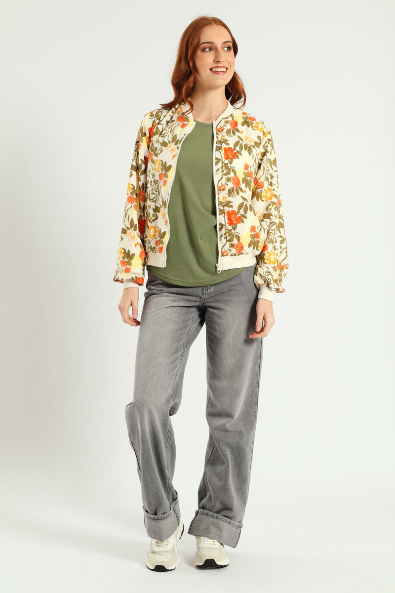 Printed Bomber Jacket - Fatigue/Cream
