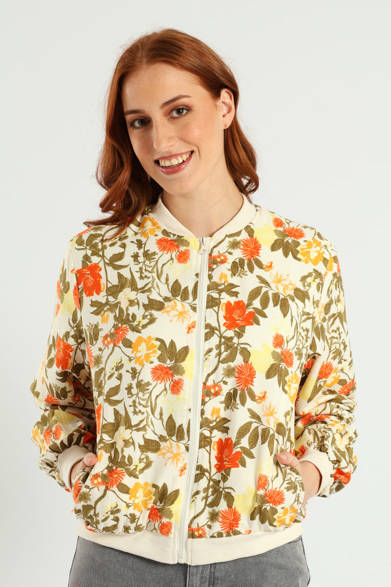 Printed Bomber Jacket - Fatigue/Cream