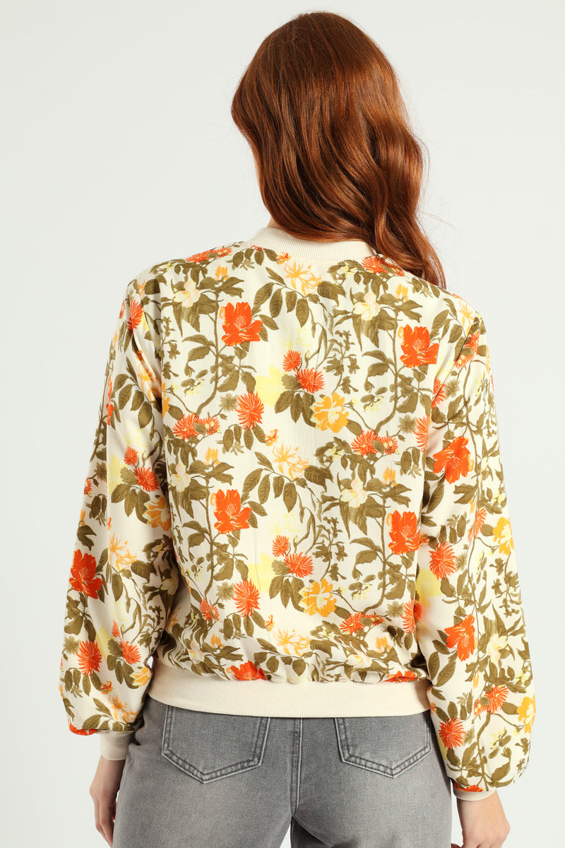 Printed Bomber Jacket - Fatigue/Cream
