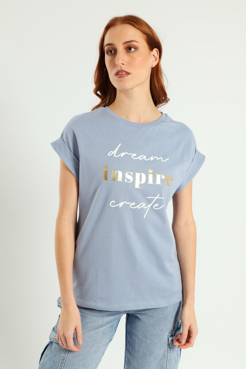 Dream Create Inspire Foil Muscle Tee - Pale Blue
