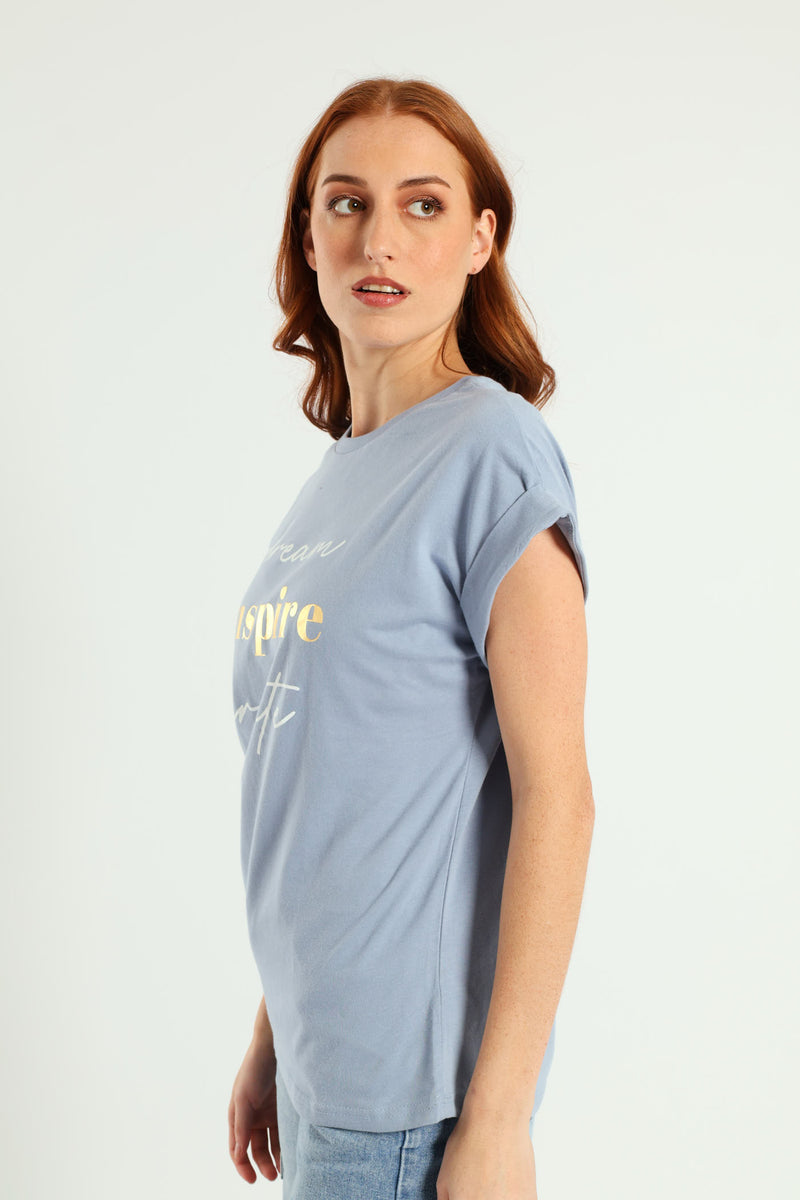 Dream Create Inspire Foil Muscle Tee - Pale Blue