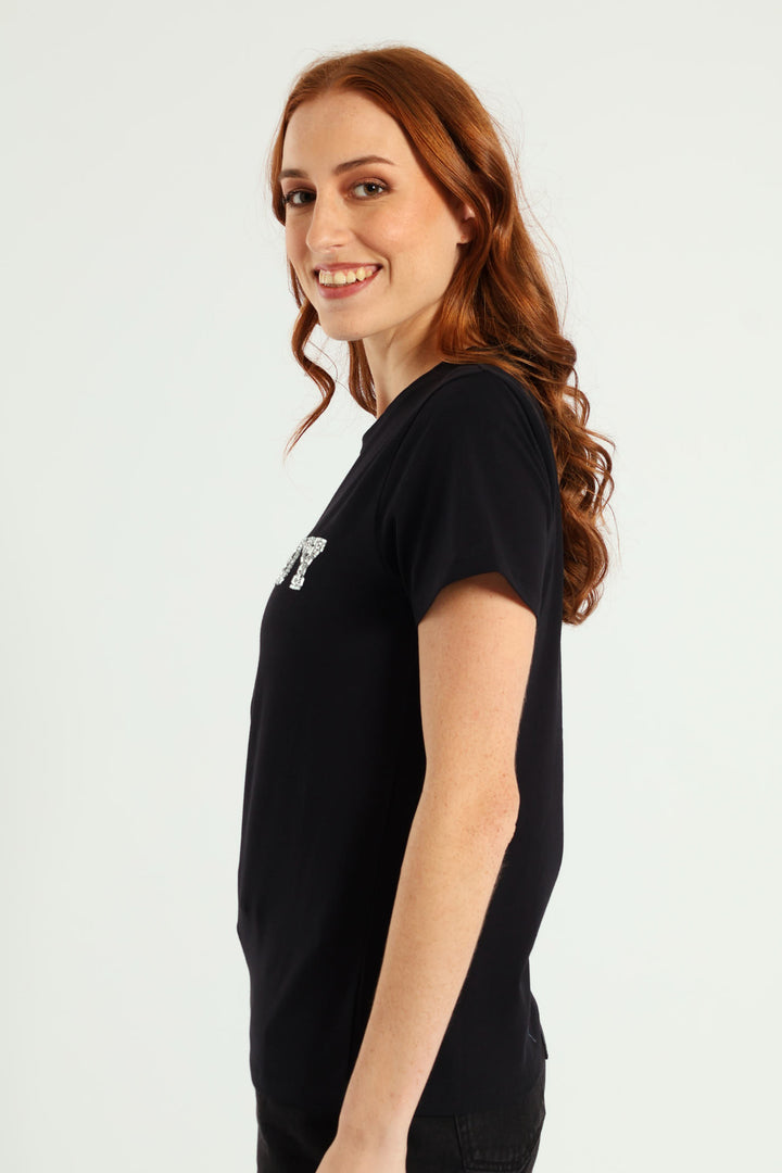 Bold Move Regular Fit Top With Bling Design - Black