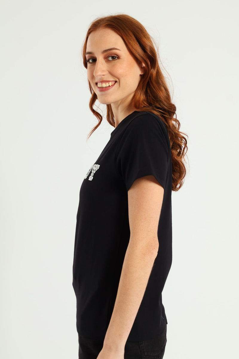 Bold Move Regular Fit Top With Bling Design - Black