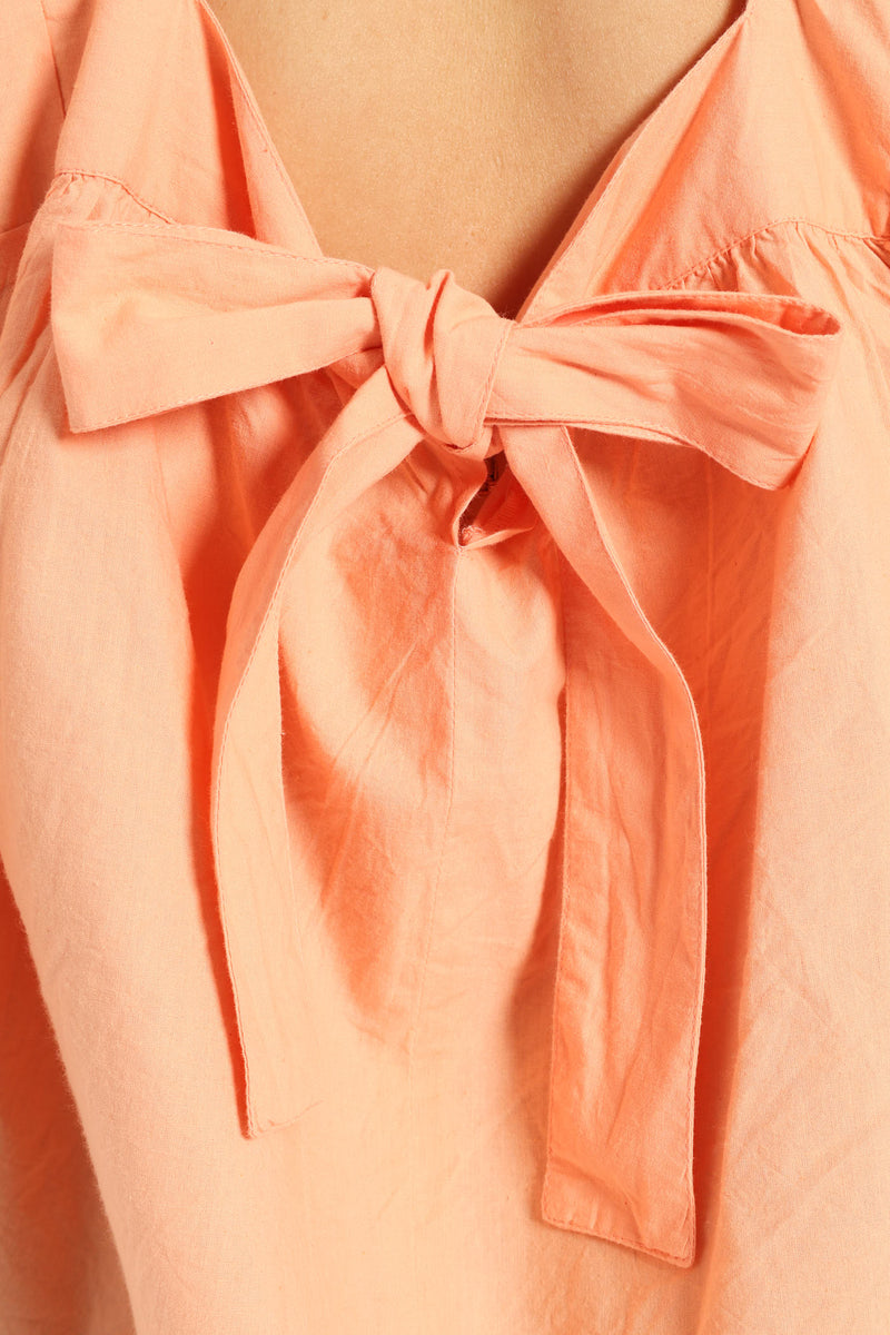 Balloon Sleeve Rick-Rack Detail Square Neck Blouse - Light Coral