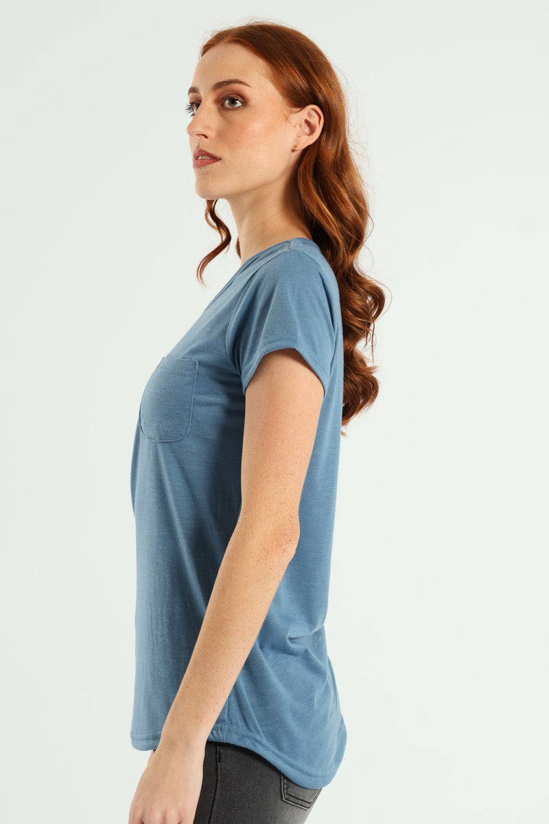 Plain Pocket Tee - Dusty Blue