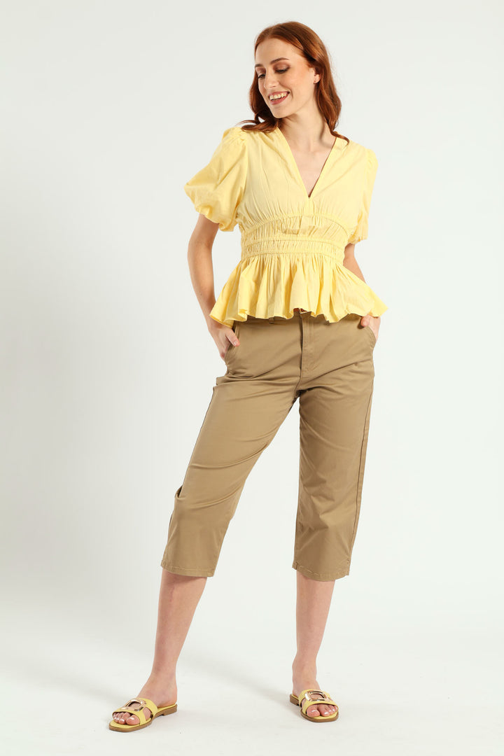 Belted Sateen Chino Capri Shorts - Light Stone