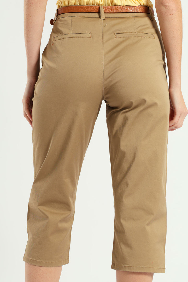 Belted Sateen Chino Capri Shorts - Light Stone