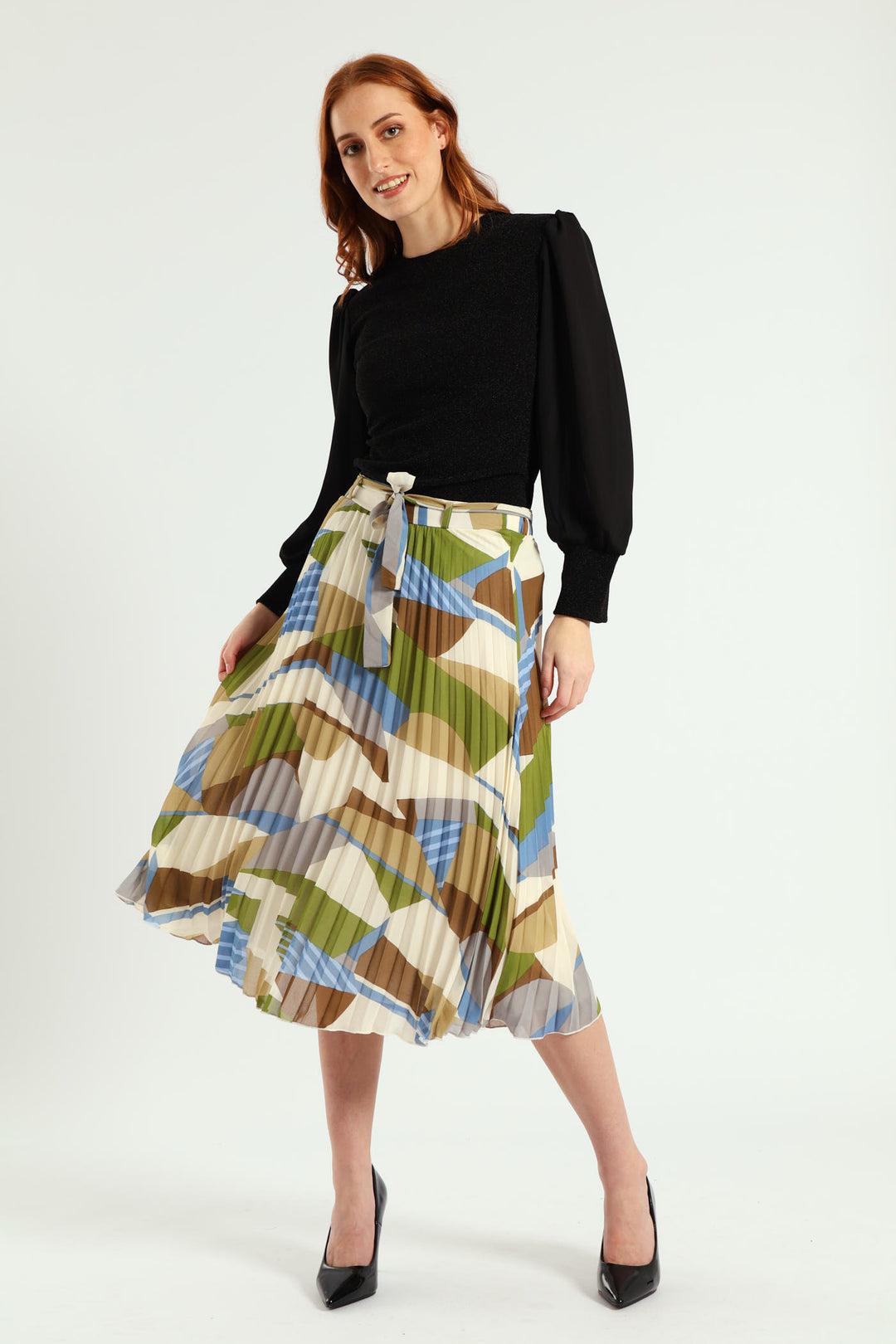 Colourblock Chiffon Midi Skirt - Multi