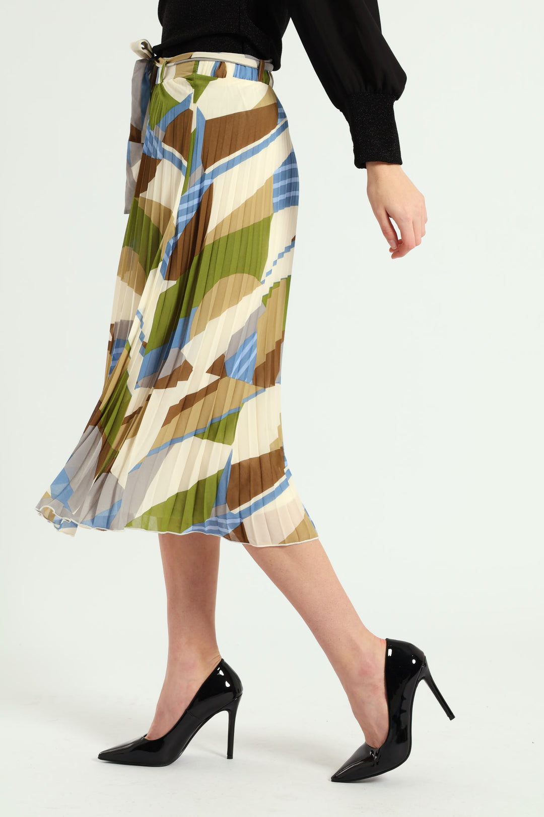 Colourblock Chiffon Midi Skirt - Multi